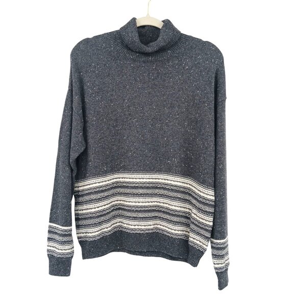 Orvis Gray Turtleneck Sweater With Border Stitch Detail Large NWT - Picture 1 of 9